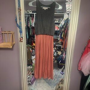 LOFT Gray and Coral High Low Dress